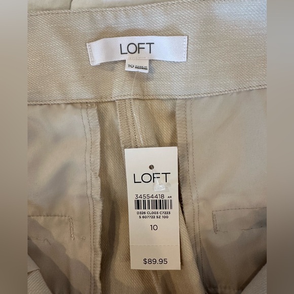 NWT LOFT Beige Flare Pintucked Cotton Linen Pants - Picture 8 of 9